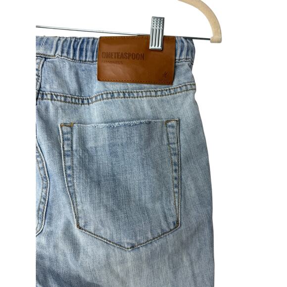 One Teaspoon Shabbies Jeans Womens XS Drawstring Boyfriend Distressed Light Wash - Picture 5 of 10